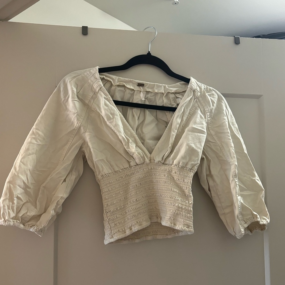 Free People Cream Puff Sleeve Top